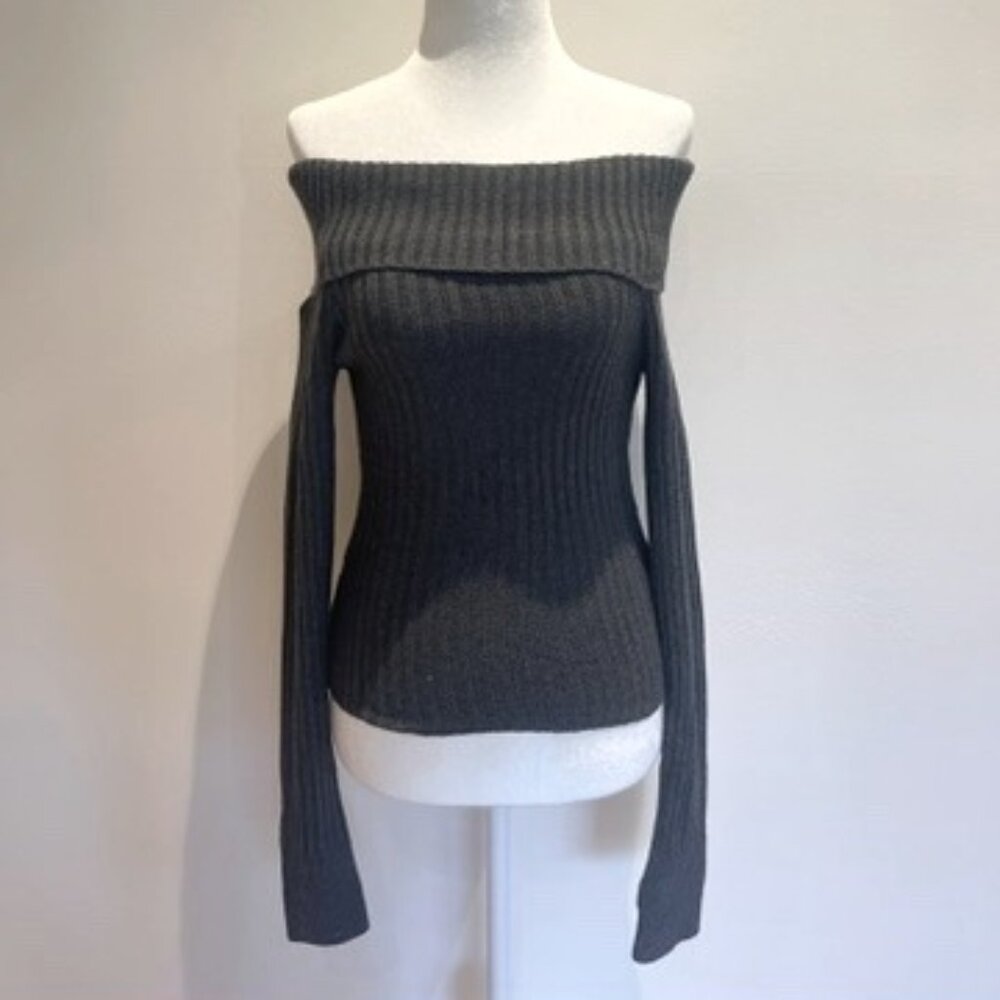 Motel Rocks Circe Knitted Bardot Jumper in Dark Charcoal - Size XS